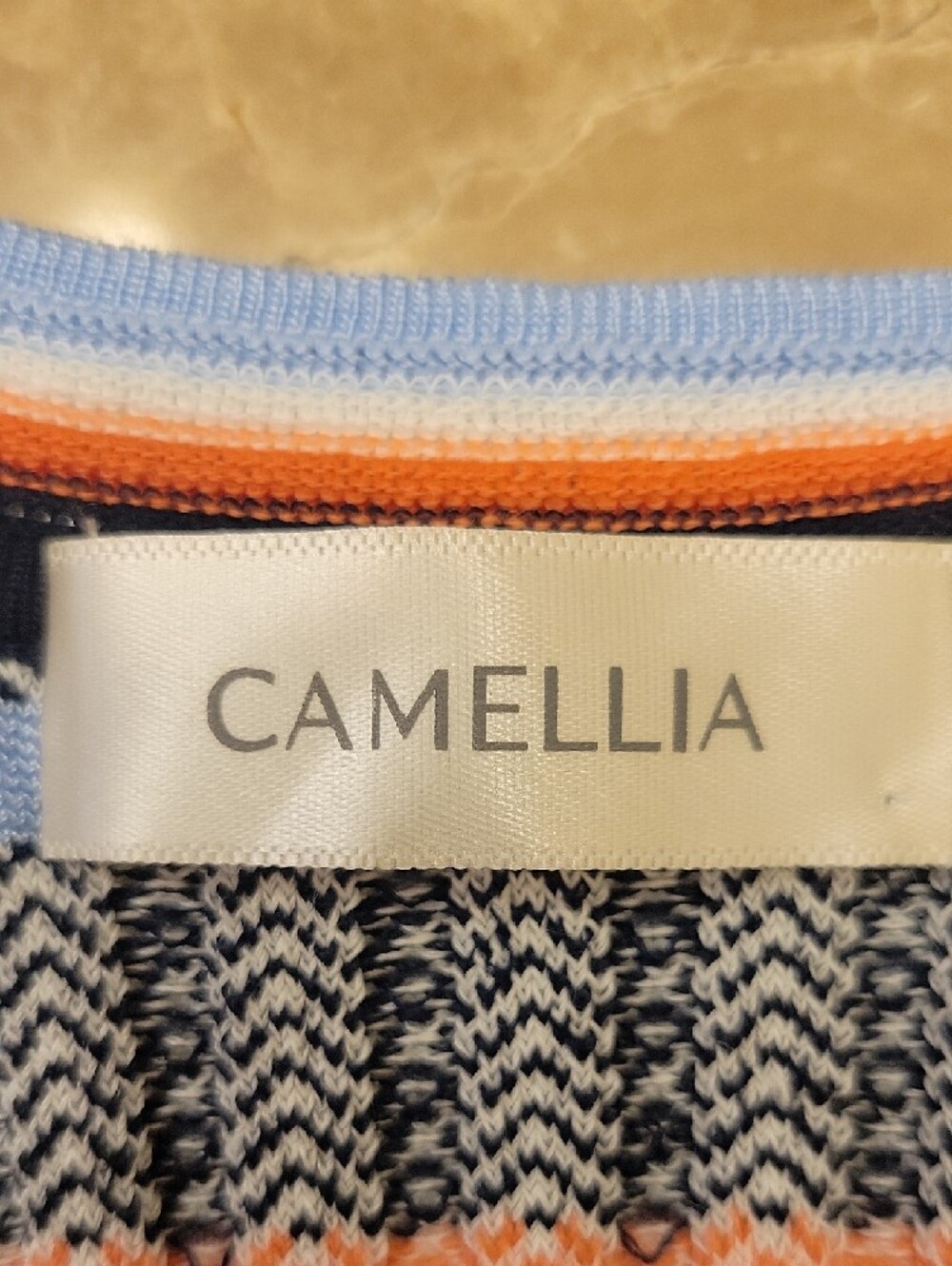 Camellia Knit Sleeveless Striped Maxi Dress in Blue, Peach & Black - Picture 15 of 15